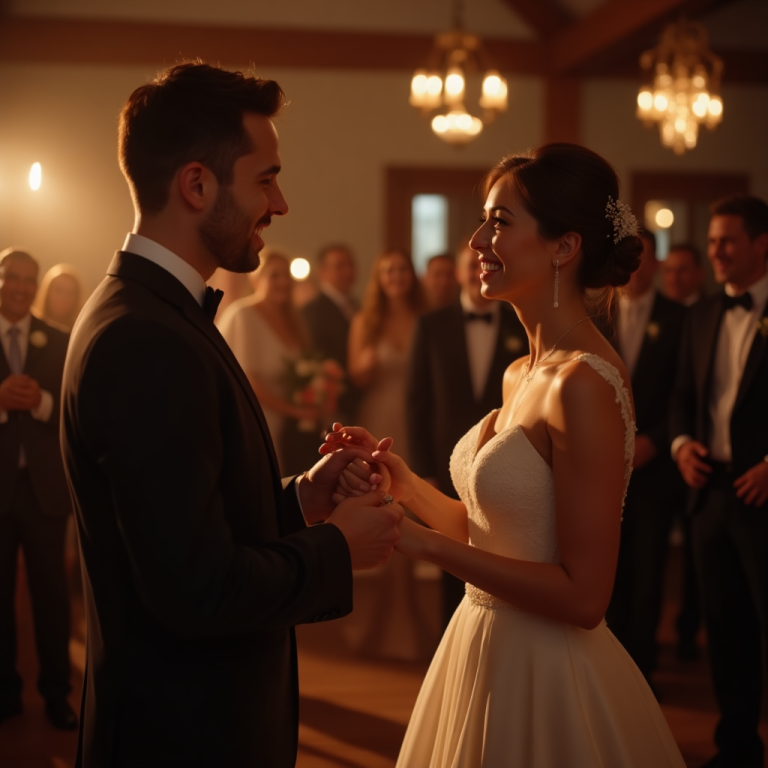 Ein glückliches Brautpaar feiert auf seiner Hochzeit in der Nähe von Frankfurt, musikalisch begleitet von DJ Sven Rudat, Ihrem Hochzeits-DJ für Wiesbaden und Hessen.