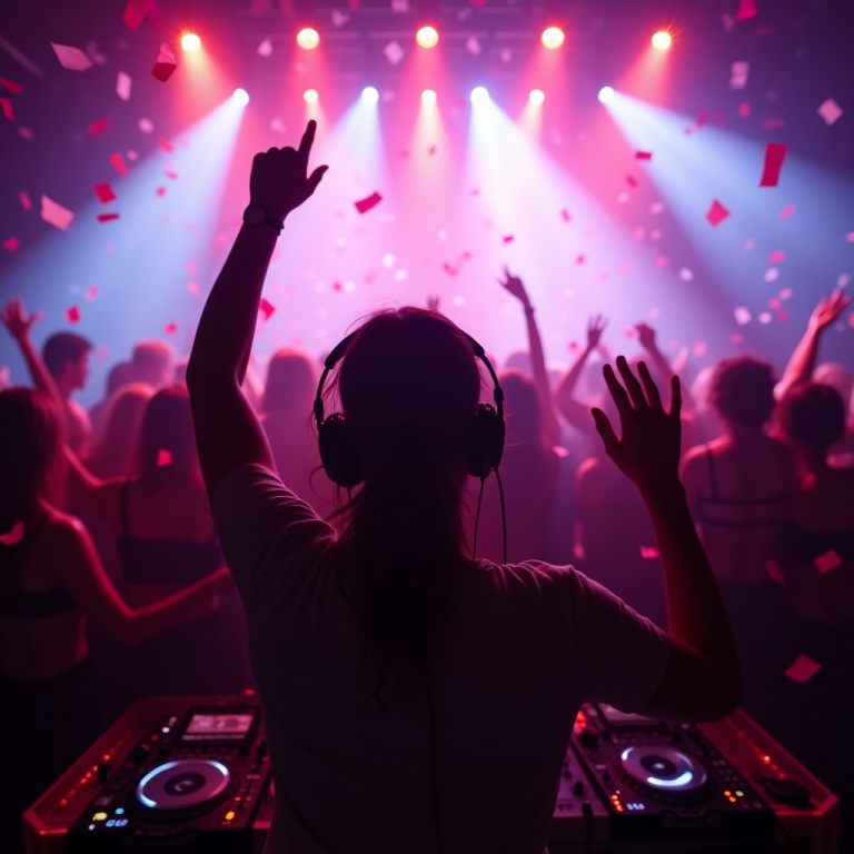 DJ Sven Rudat sorgt mit dem perfekten Musikmix für beste Stimmung auf einer Geburtstagsfeier in Frankfurt, Hessen.