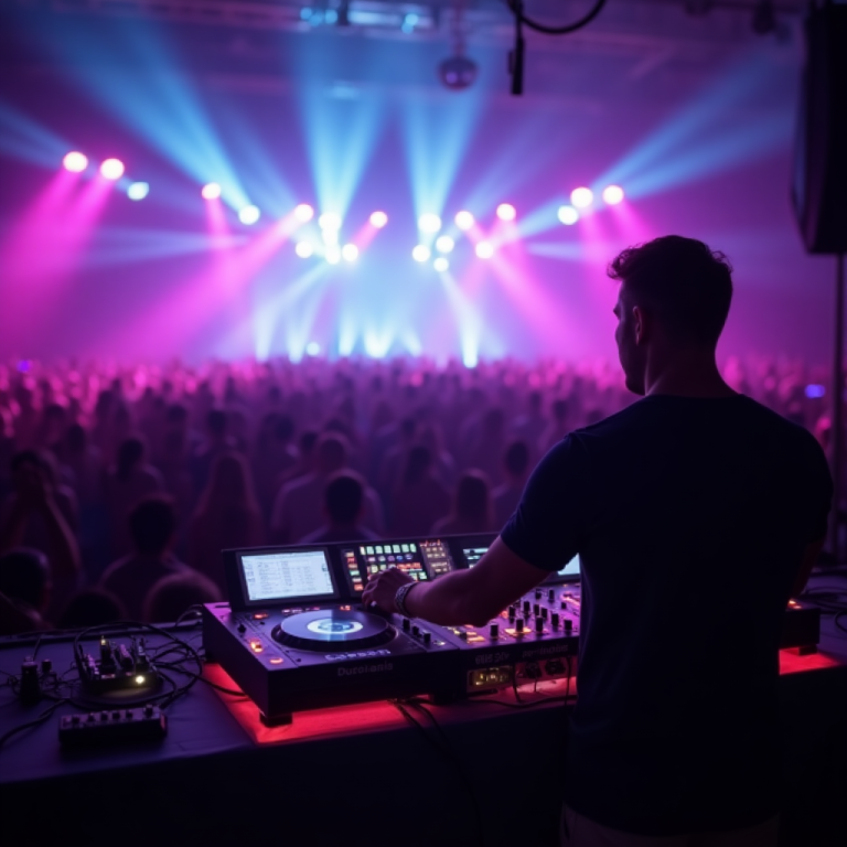 Professioneller Hochzeits-DJ Sven Rudat legt auf einer Feier in Frankfurt am Main auf und sorgt für eine volle Tanzfläche.